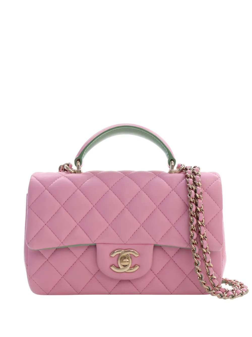 2021-2026 Mini Rectangular Bicolor Quilted Lambskin Top Handle Flap satchel