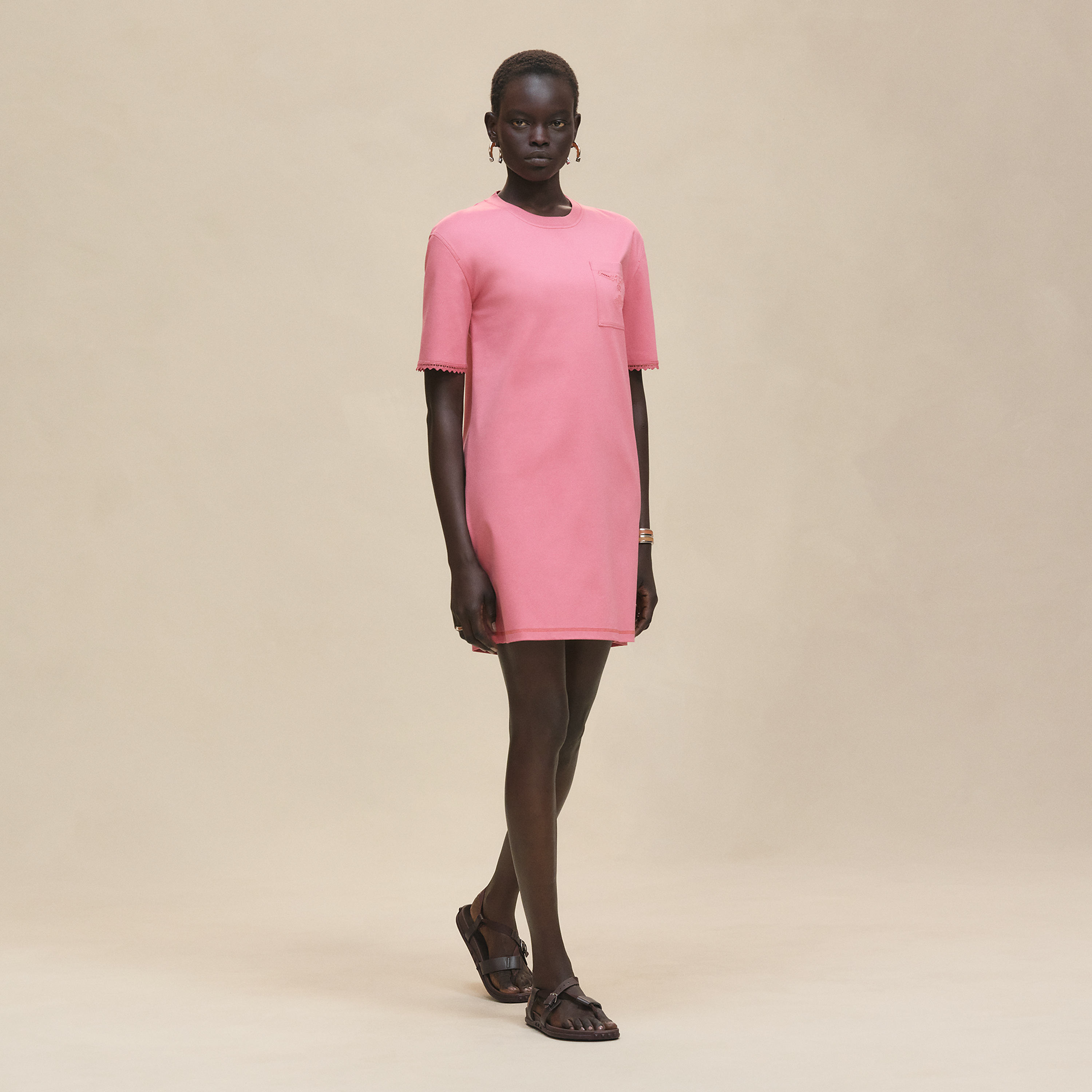 Embroidered pocket flared dress