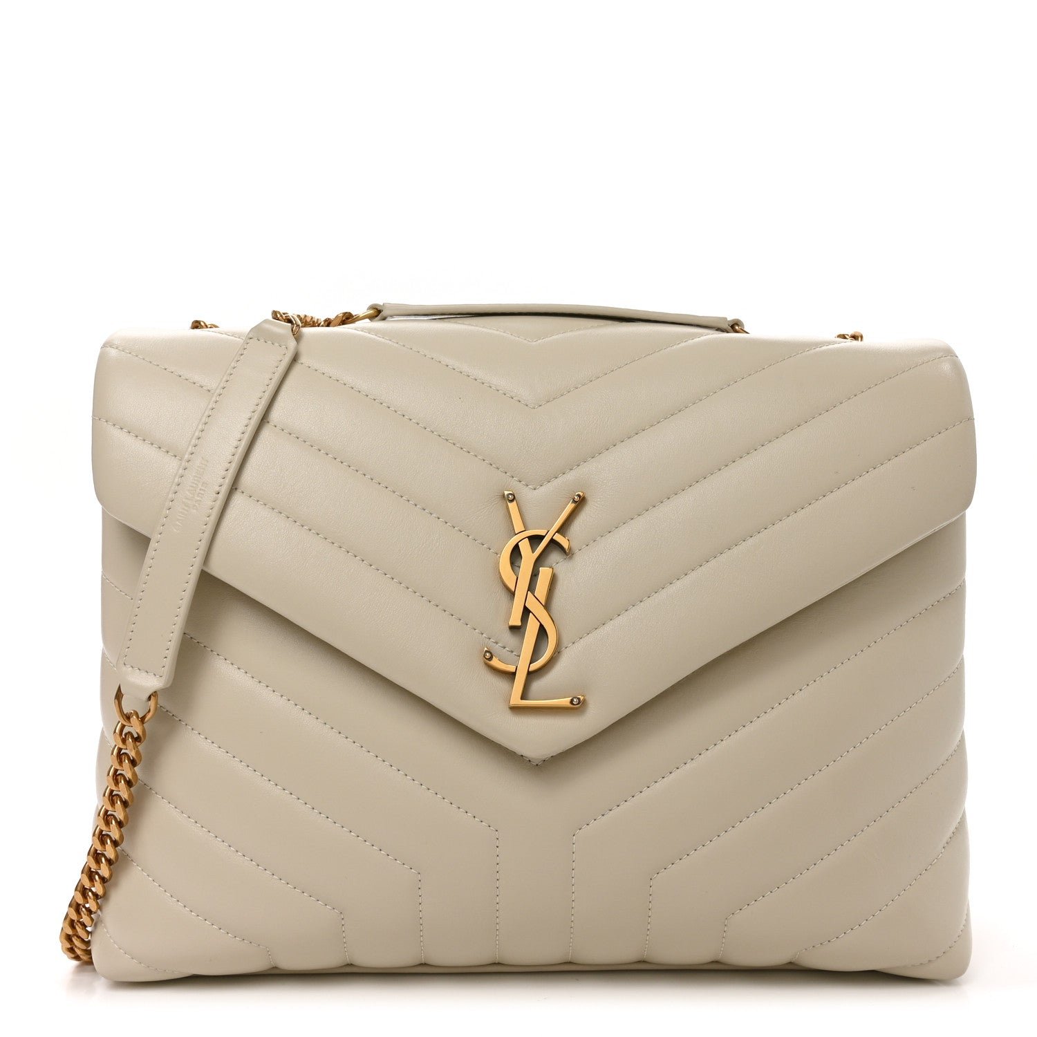 Saint Laurent Calfskin Y Quilted Monogram Medium Loulou Chain Satchel Crema Soft
