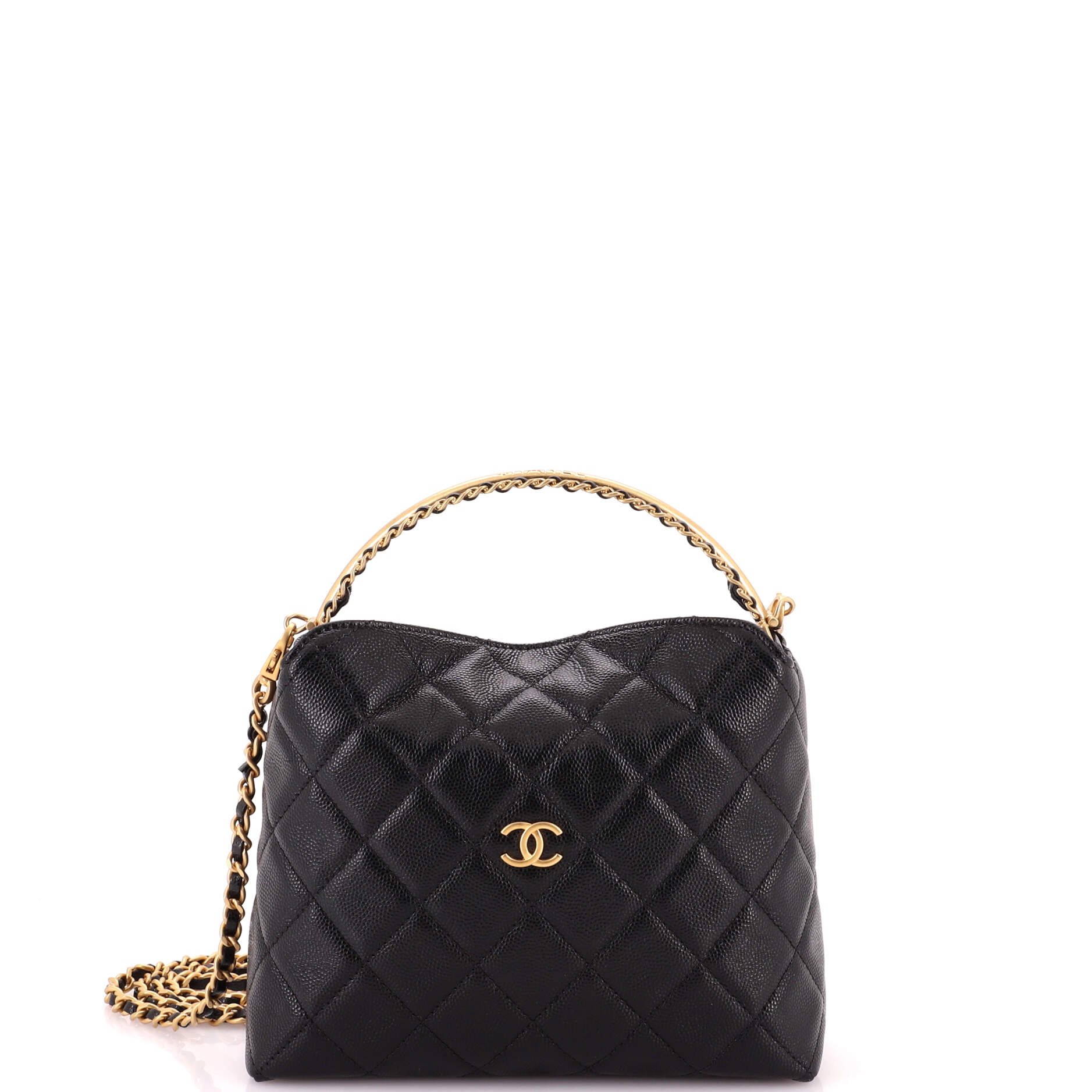 CC Fold Over Clutch with Chain Quilted Caviar