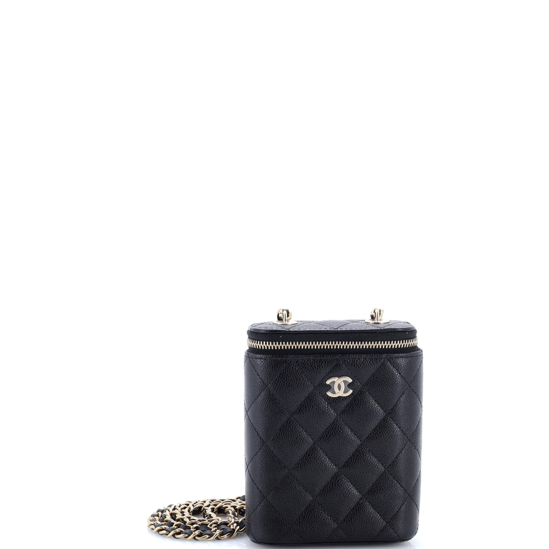 Vertical Classic Vanity Case with Chain Quilted Caviar Small