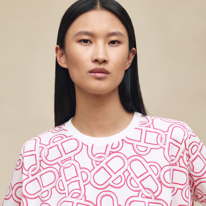 Blanc Tulle T-shirt Cropped Imprimé « maillon Equestre »