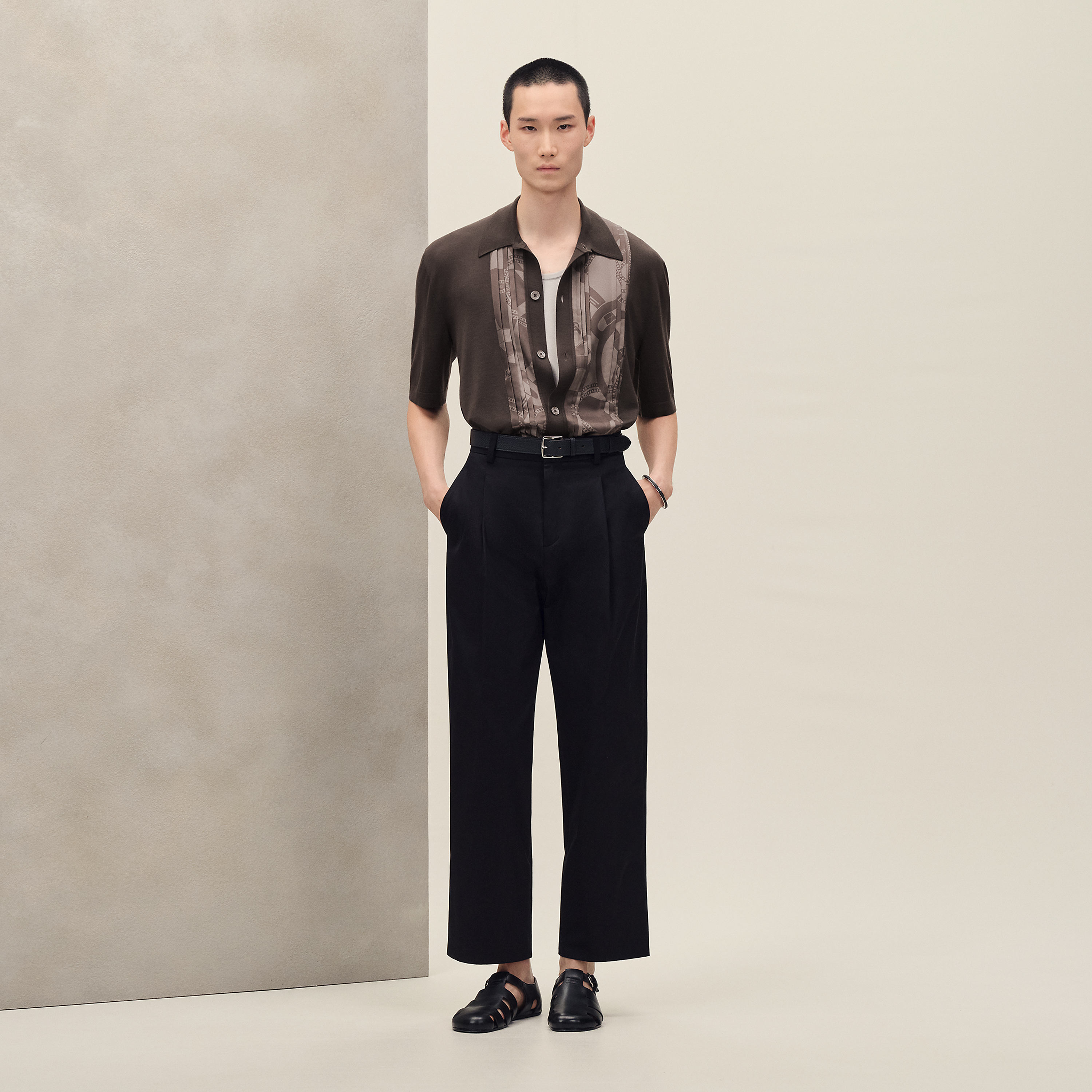 "Eperon d'Or Soie Plissee" short-sleeve straight cut shirt