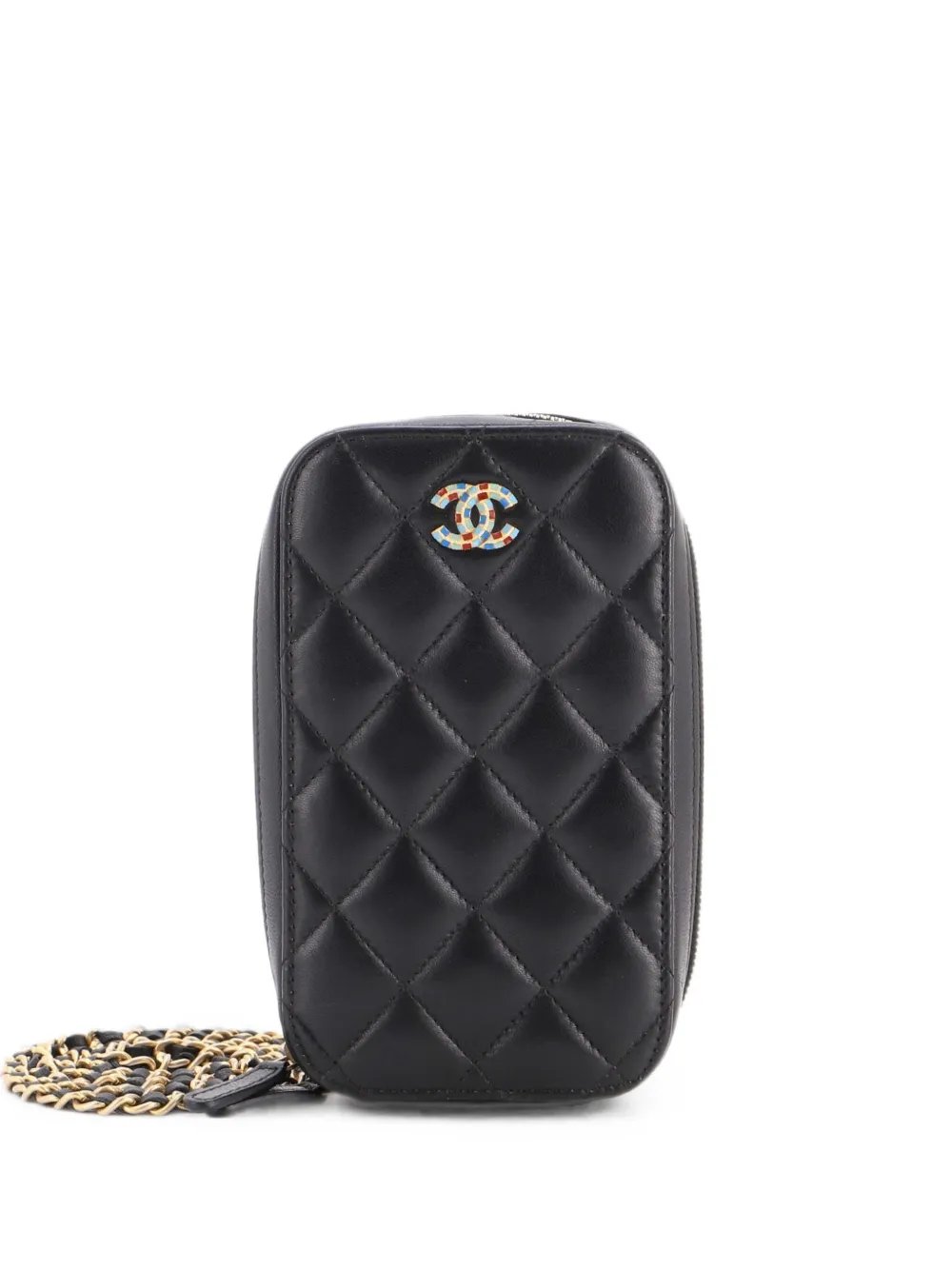 Zip Around Phone Case with Chain Quilted Lambskin with Enamel crossbody bag
