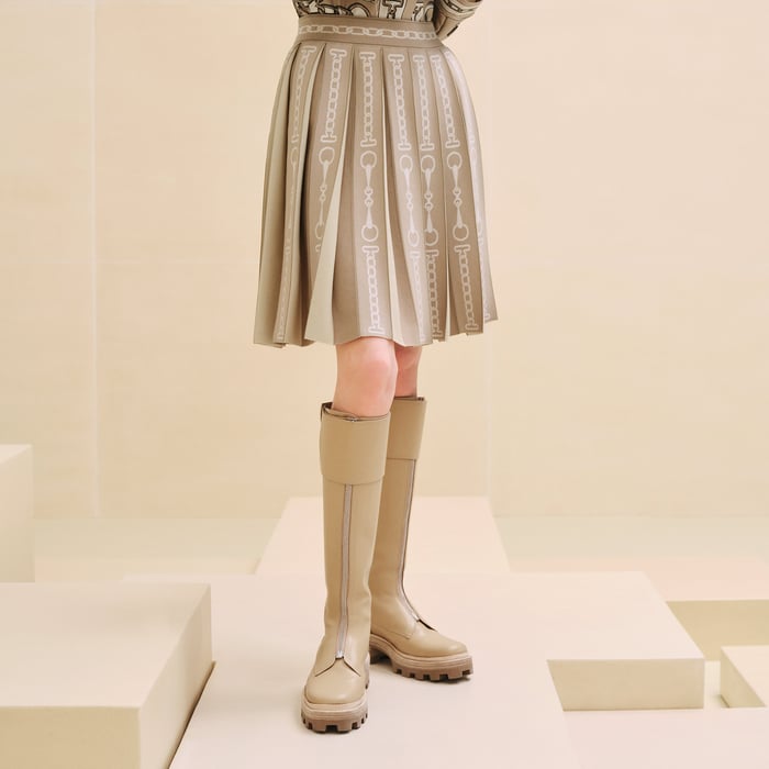 Beige Glaise "Effet Kaleidoscope" Pleated Skirt
