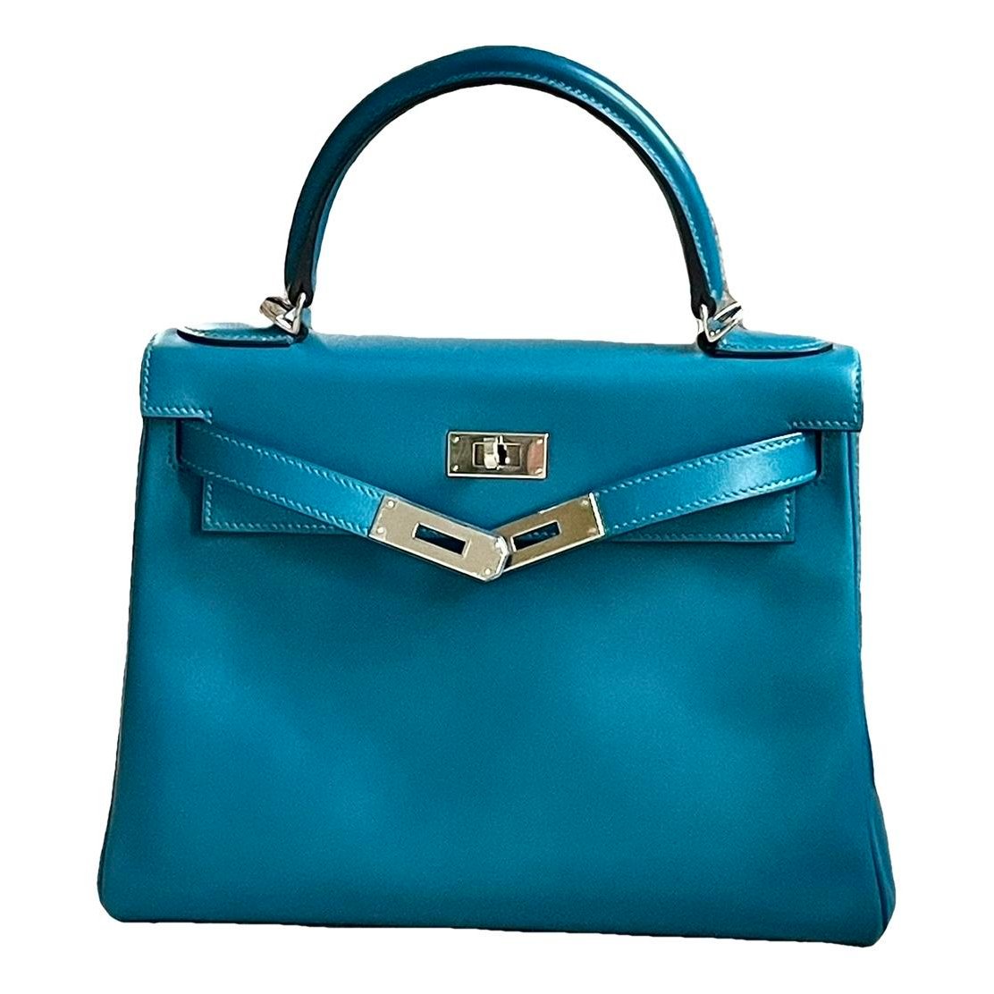 Hermes Kelly 28 Handbag Bleu Izmir Tadelakt Leather 2017