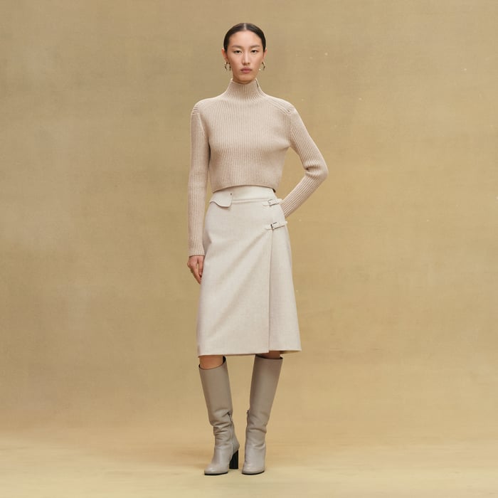 Beige Camel Long-sleeve Cropped Sweater