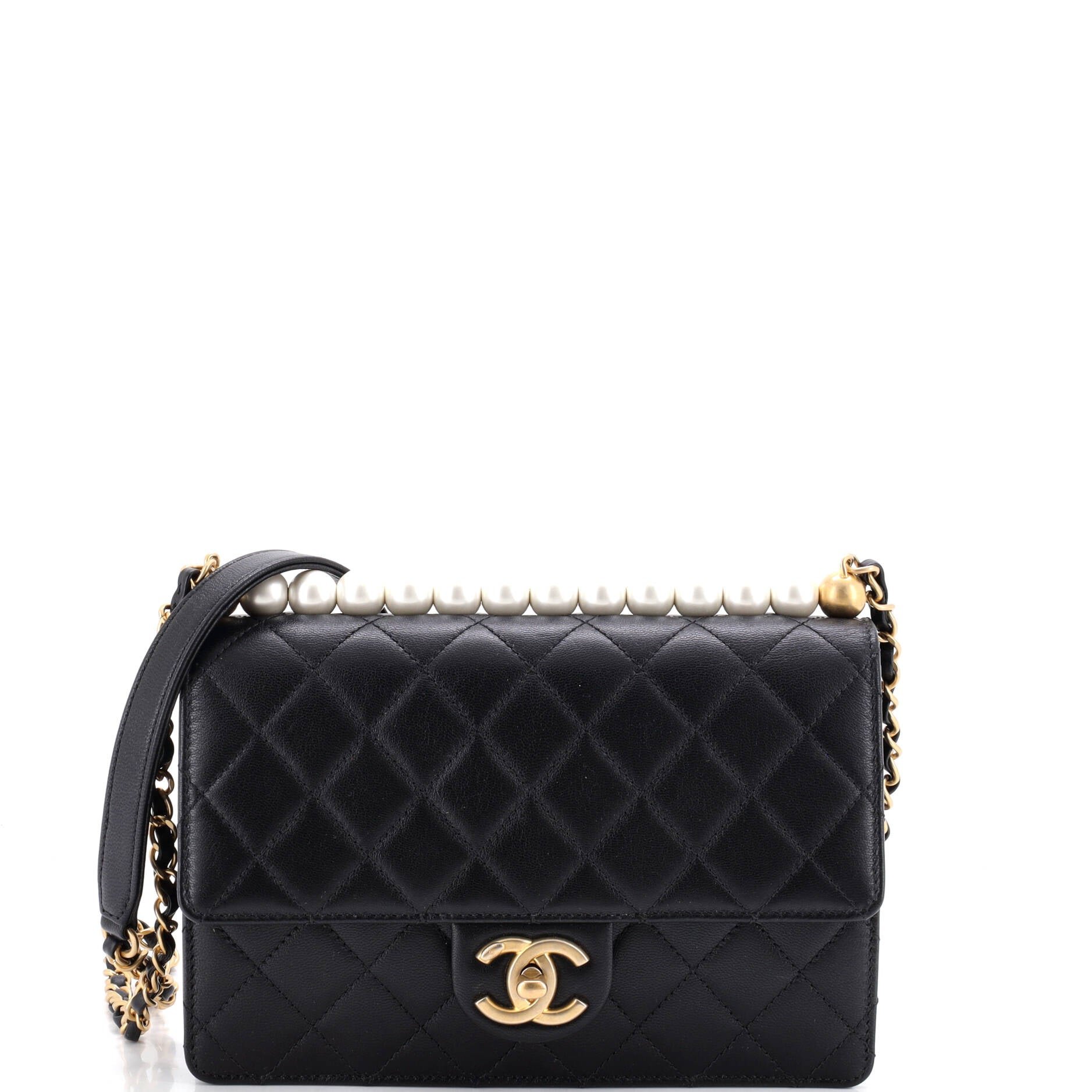 Chic Pearls Flap Bag Quilted Lambskin Small