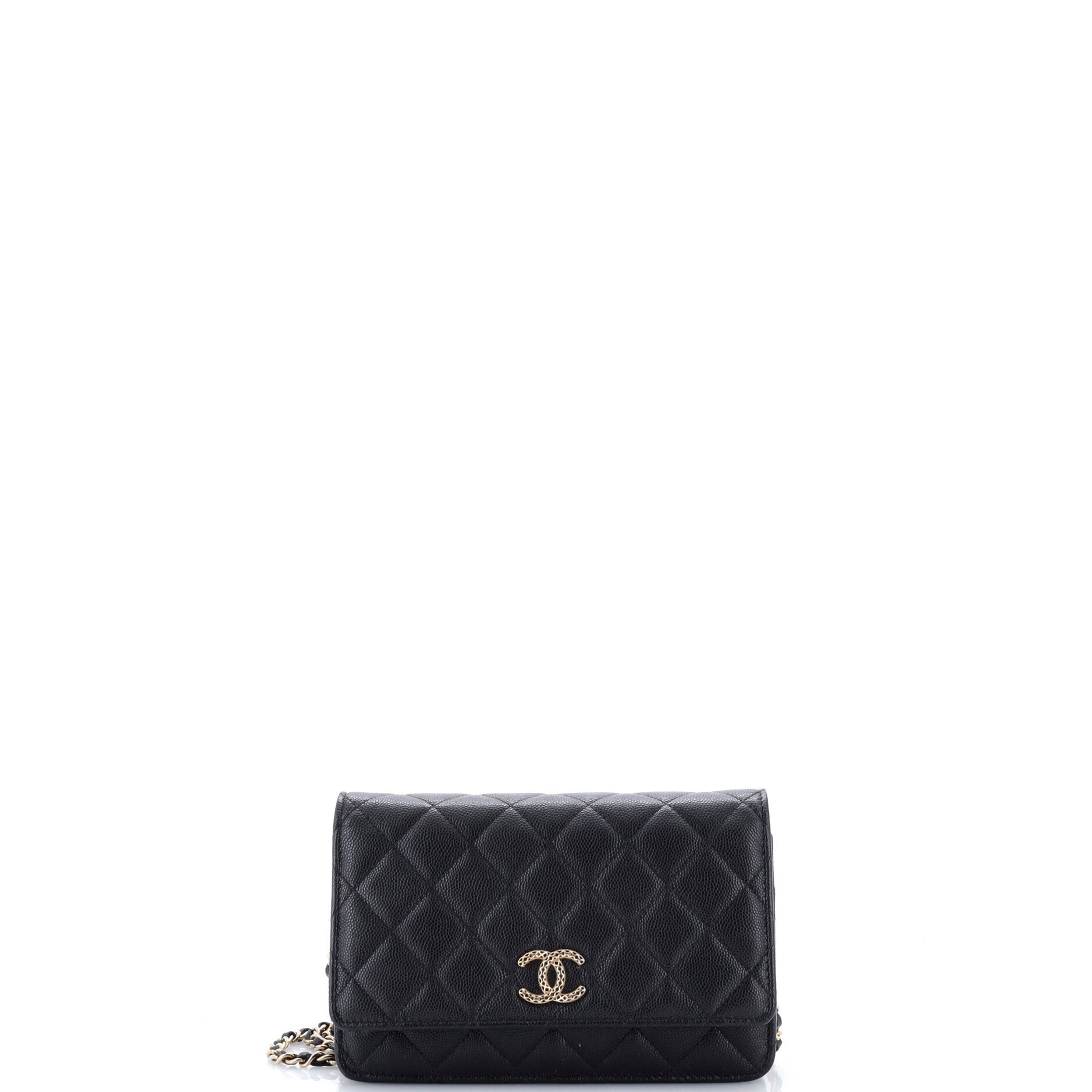 Textured CC Wallet on Chain Quilted Caviar