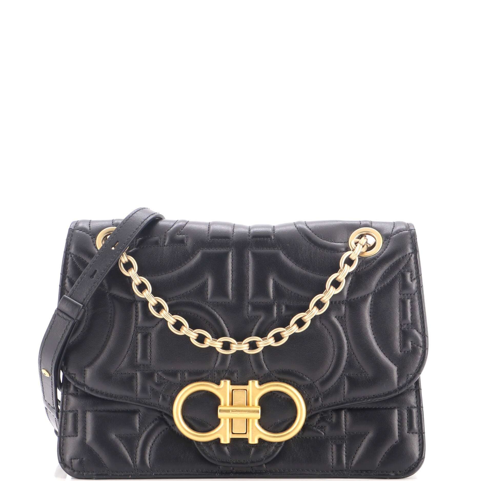 Gancini Turnlock Flap Bag Gancini Quilted Leather Medium