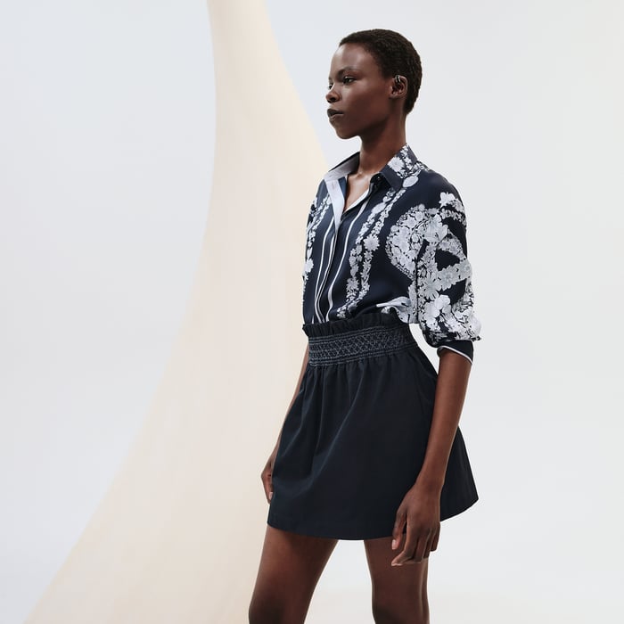 Bleu Noir High-waisted Smocked Skirt