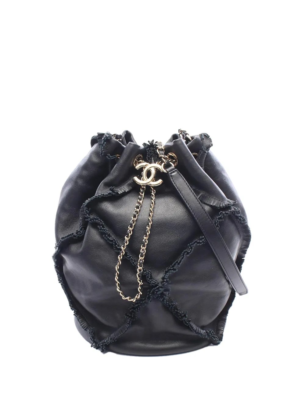 2019 CC Lambskin Fringed Drawstring bucket bag