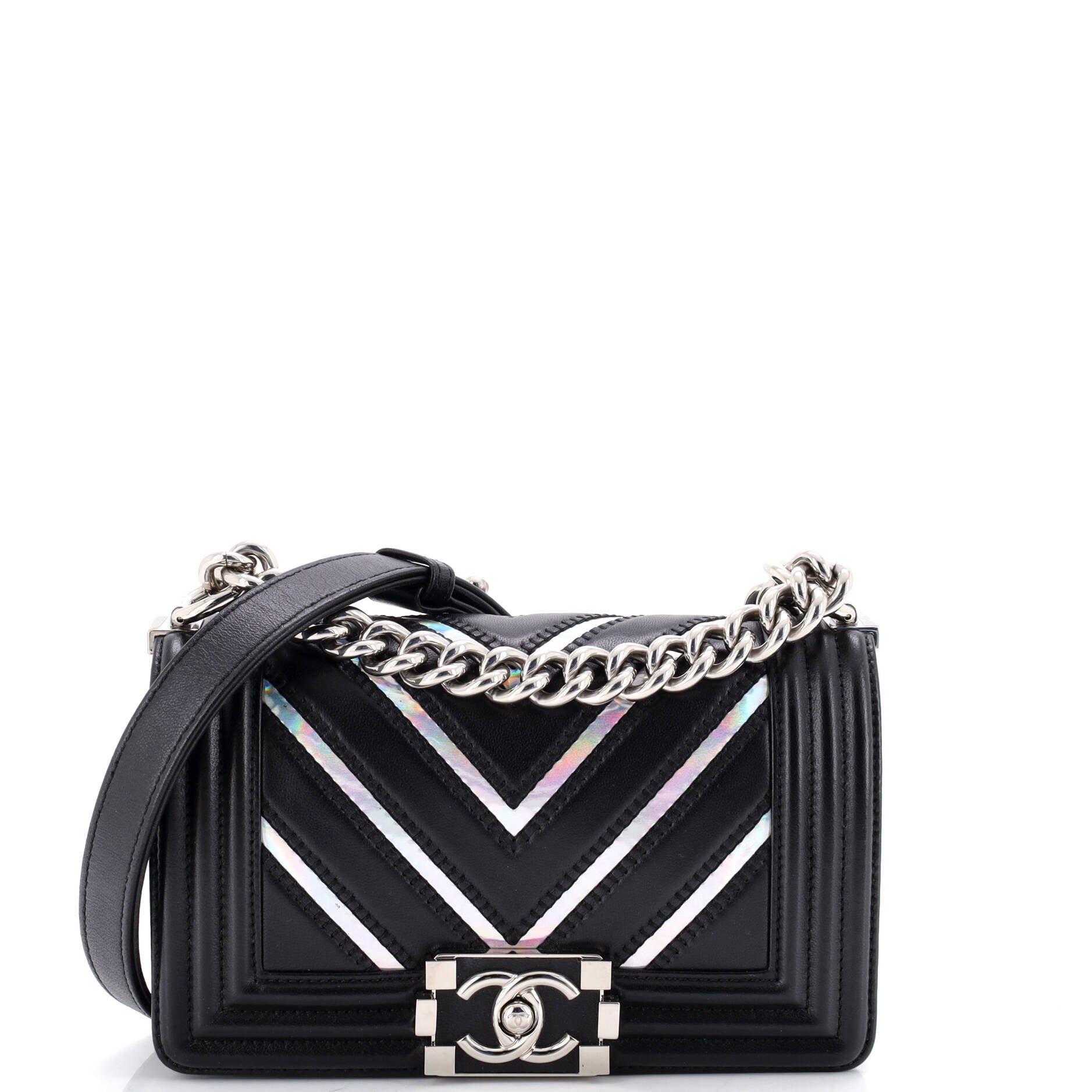 Boy Flap Bag Chevron Lambskin with Holographic PVC Small