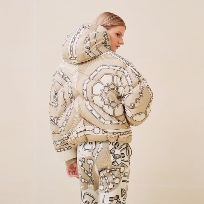 Beige Glaise "Effet Kaleidoscope" Reversible Short Puffer Coat