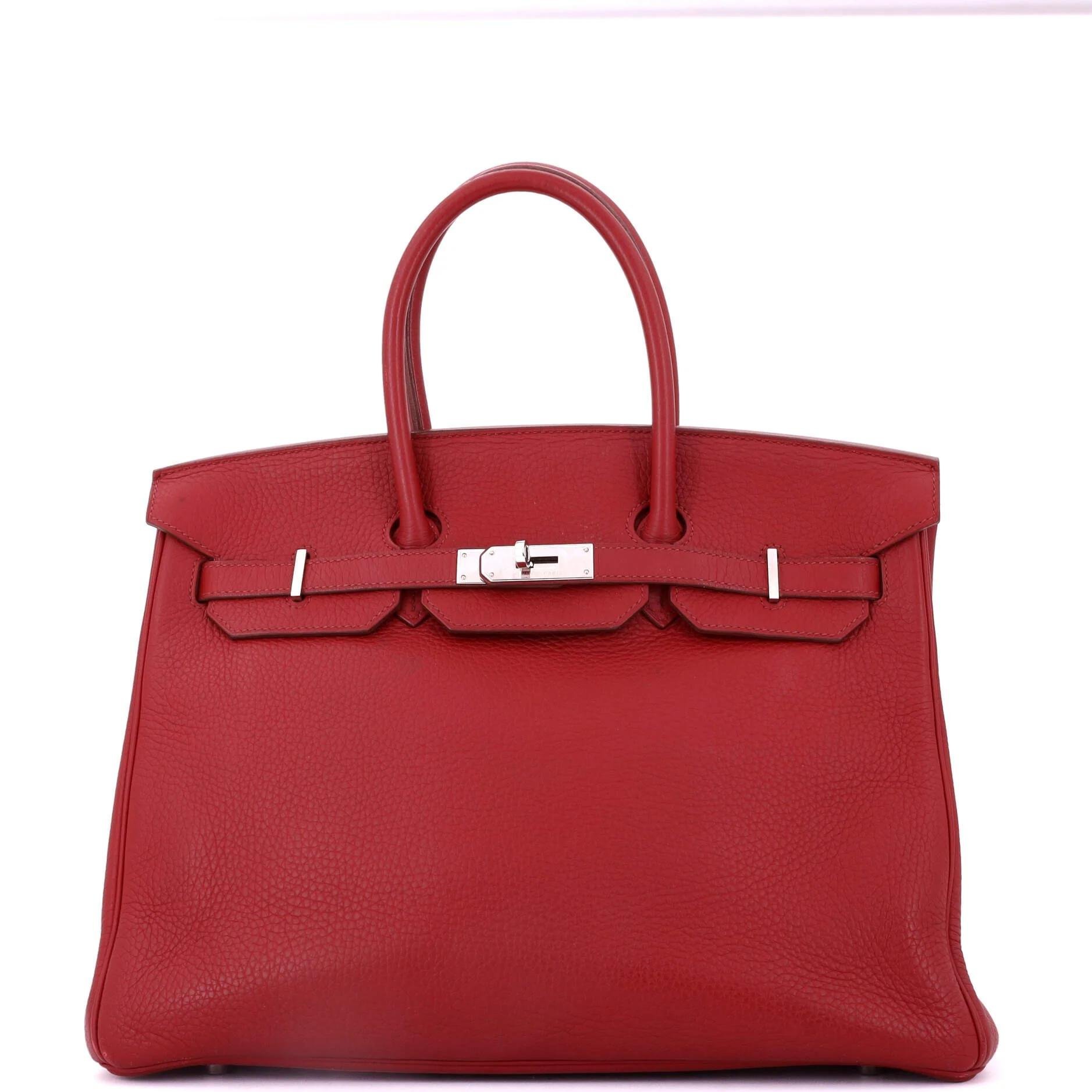 Hermes Birkin 35 Handbag Rouge Garance Clemence Leather 2014