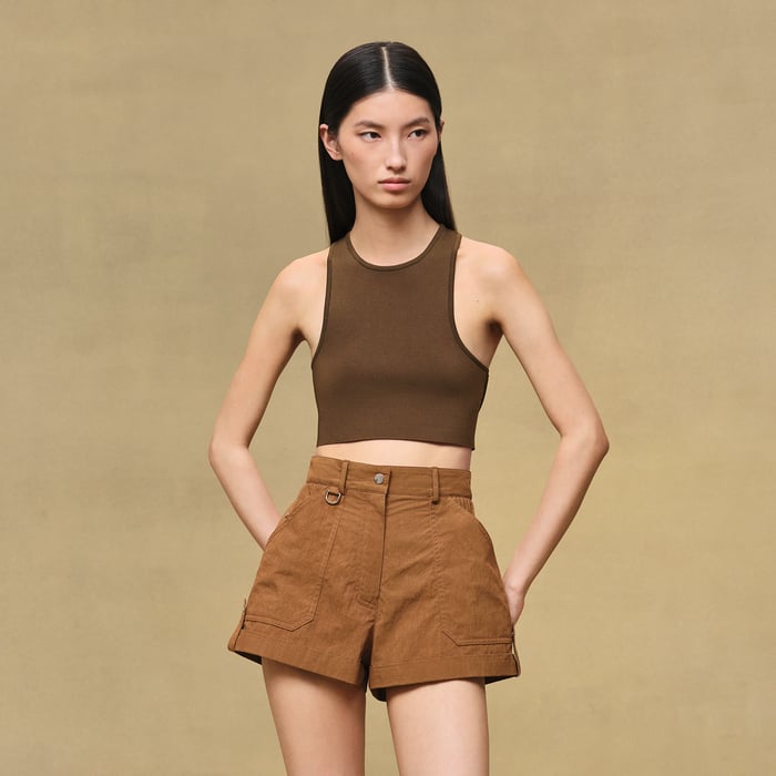 Brun Mahogany Pleated Waist Cotton Shorts