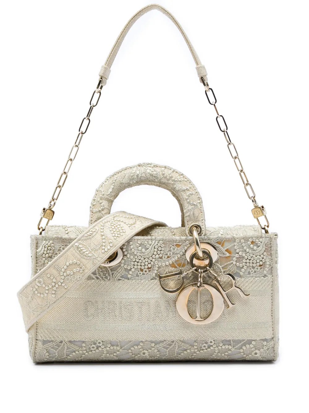 Dior 2023 Medium Embroidered Lace 3D Macrame Lady D Joy satchel