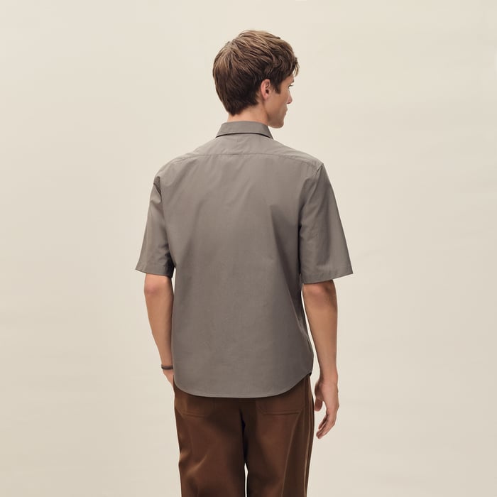 Gris Éléphant Short-sleeve Straight Cut Shirt With Leather Detail
