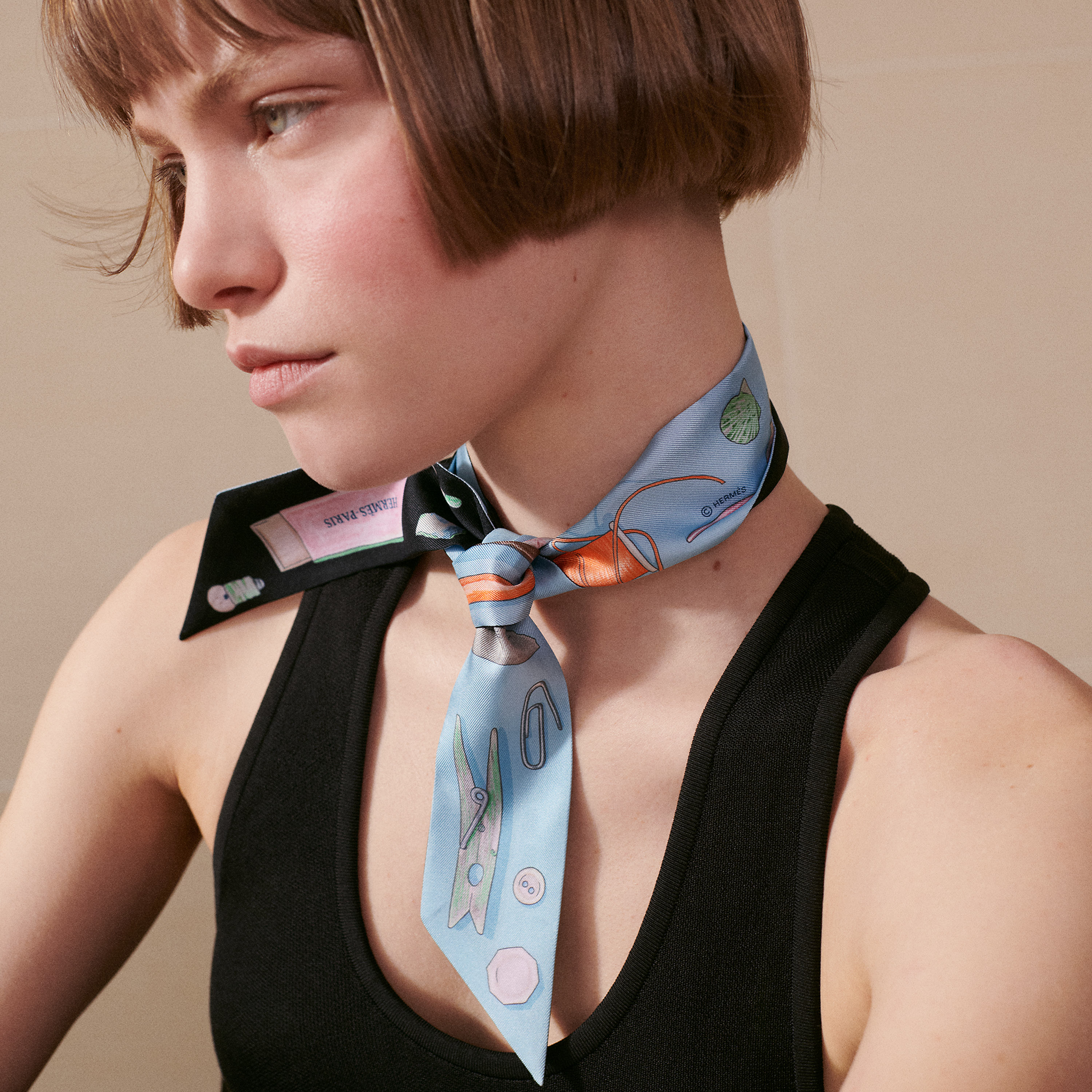 Hermès In the Pocket Twilly Rose Poudre/bleu Ciel/vert