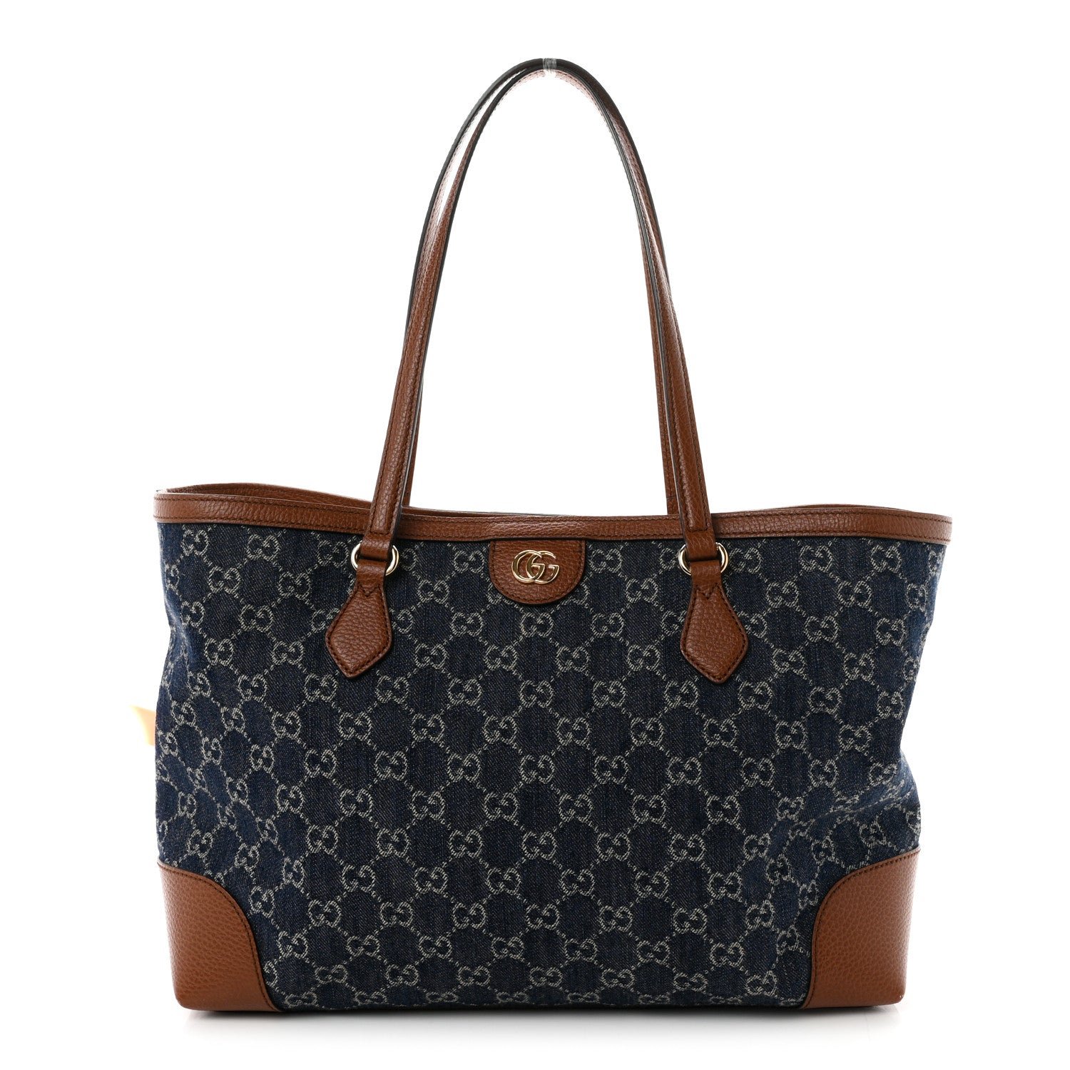 Gucci New Denim GG Monogram Medium Ophidia Shopping Tote Blue Tea Cuir