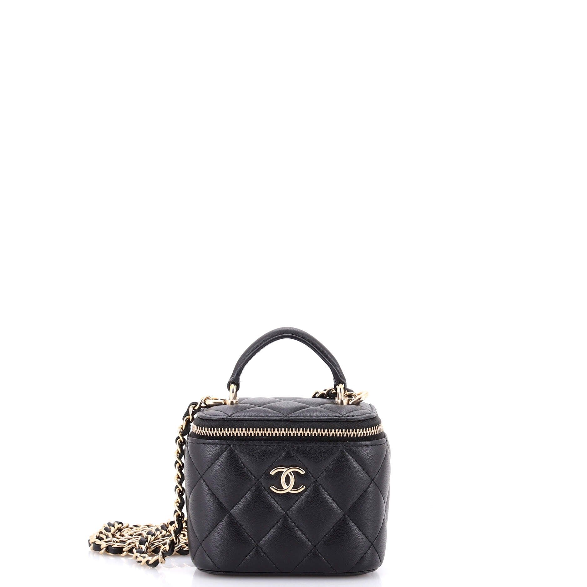 Classic Top Handle Vanity Case with Chain Quilted Lambskin Mini