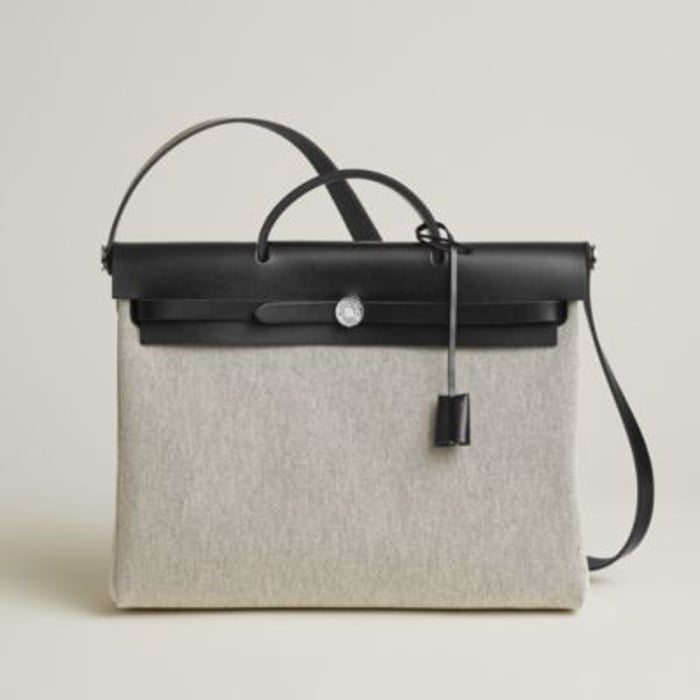 Hermès Herbag Messenger 39 in écru and noir canvas and leather