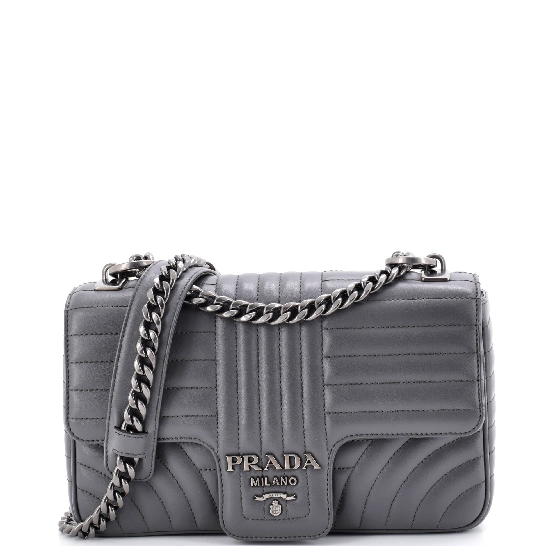 Prada Chain Flap Shoulder Bag Diagramme Quilted Leather Medium