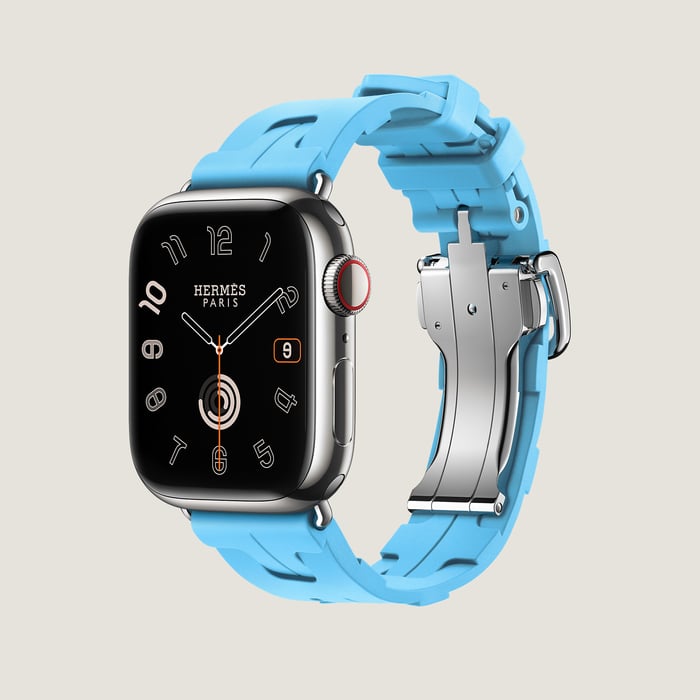 Bleu Céleste Band Apple Watch Hermès Single Tour 41 MM Deployment Buckle Kilim