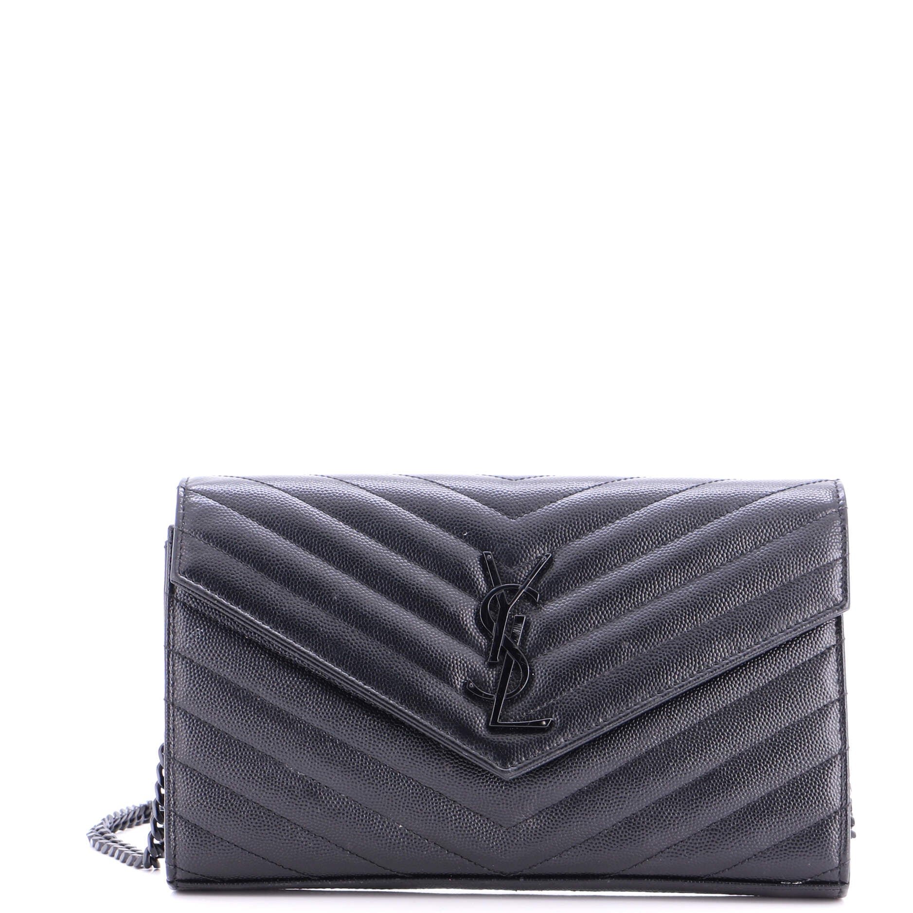 Saint Laurent Classic Monogram Wallet on Chain Matelasse Chevron Leather Medium