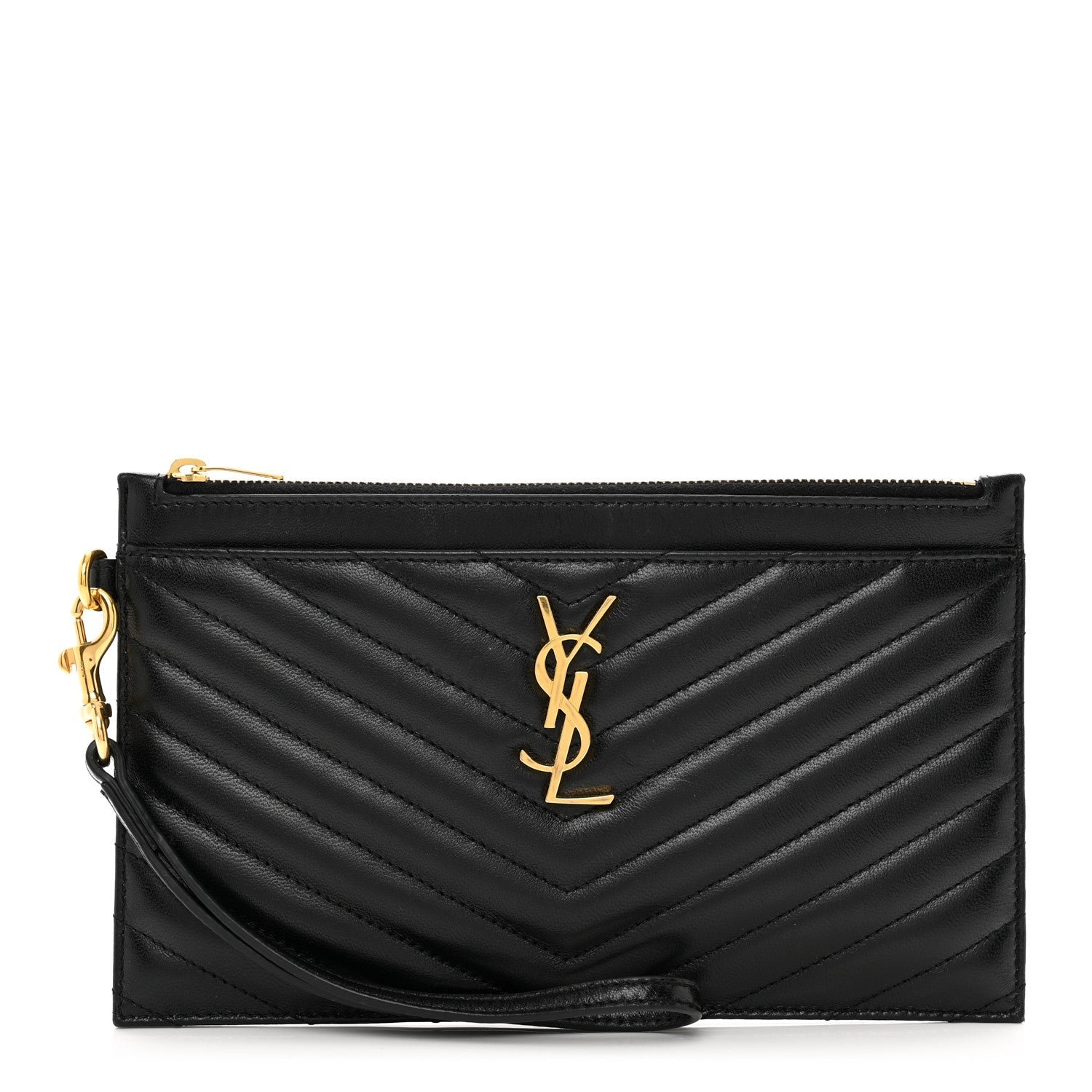 Saint Laurent Lambskin Chevron Monogram Large Bill Pouch Black