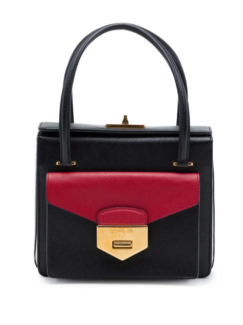 2010-2026 Bicolor Saffiano Double Turn Lock Top Handle Bag handbag