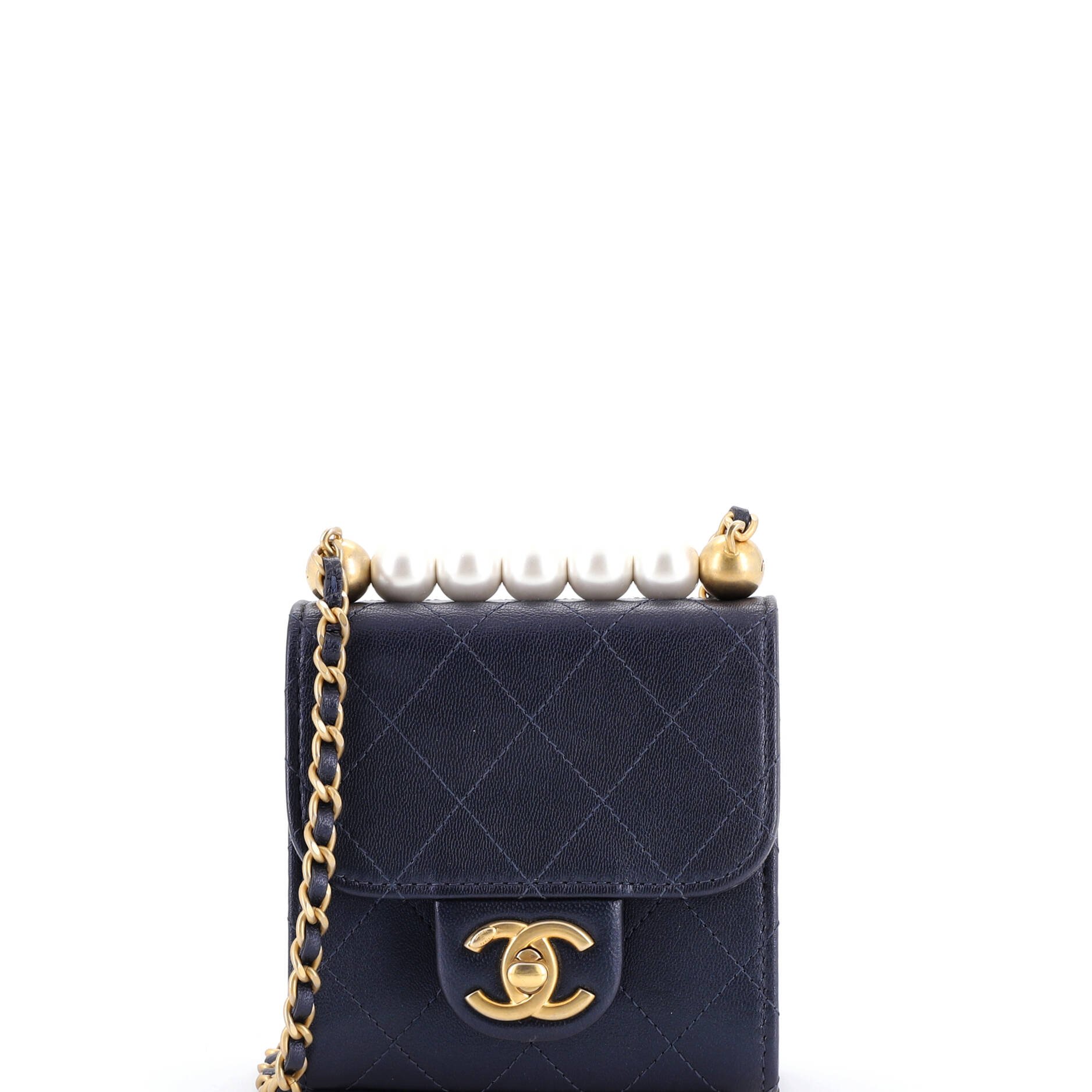 Chanel Chic Pearls Flap Clutch with Chain Quilted Goatskin Mini