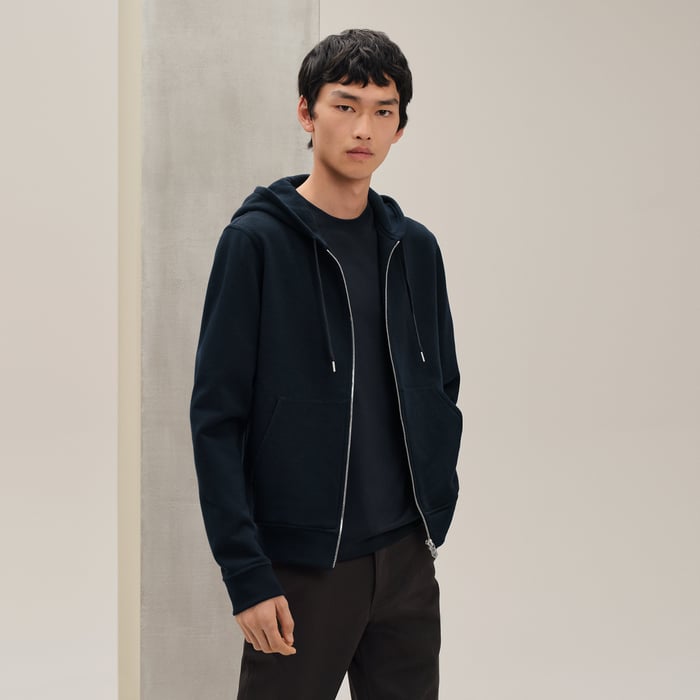 Marine "Ex-libris" Hooded Sweater With Silk Detail
