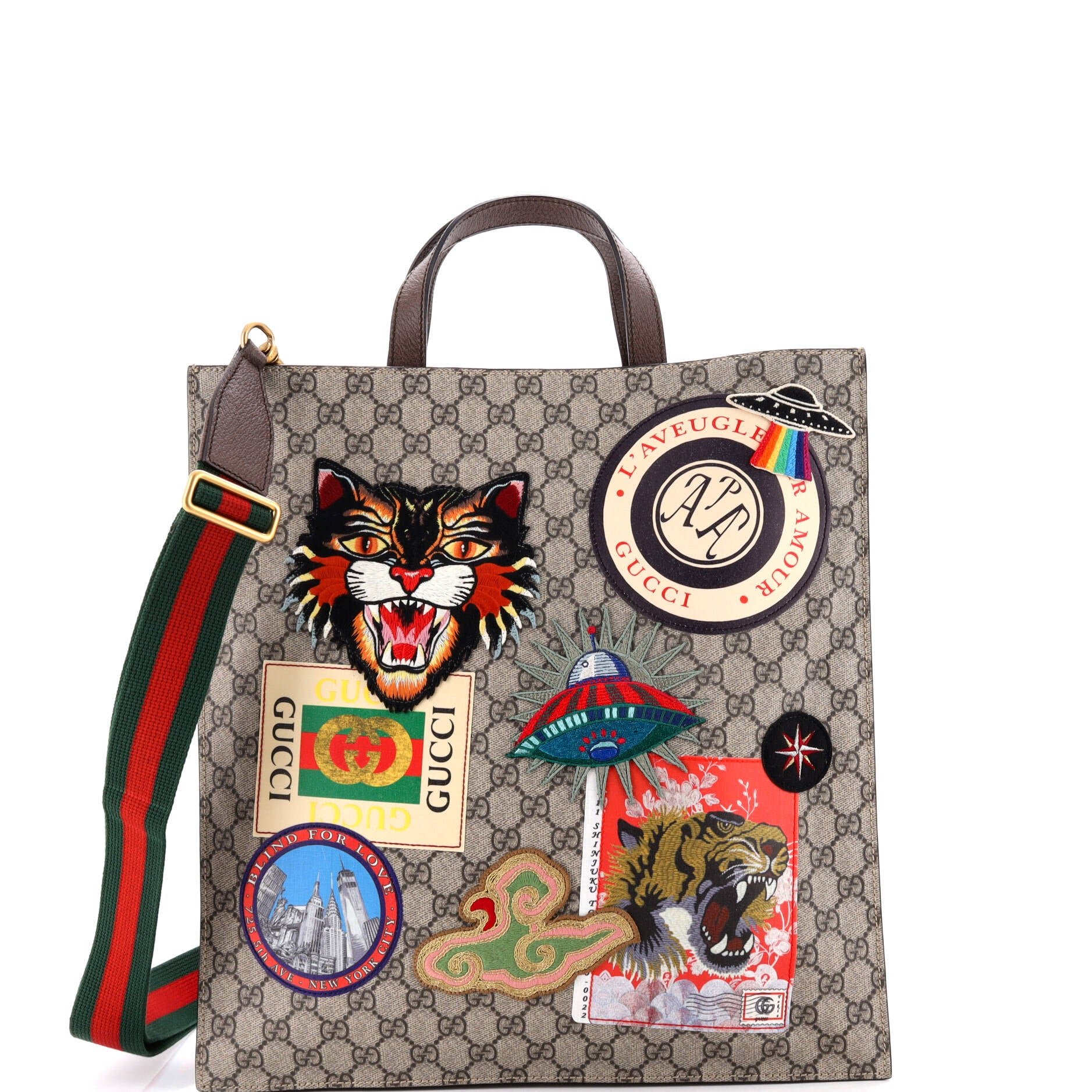 Gucci Courrier Convertible Soft Open Tote GG Coated Canvas with Applique North South