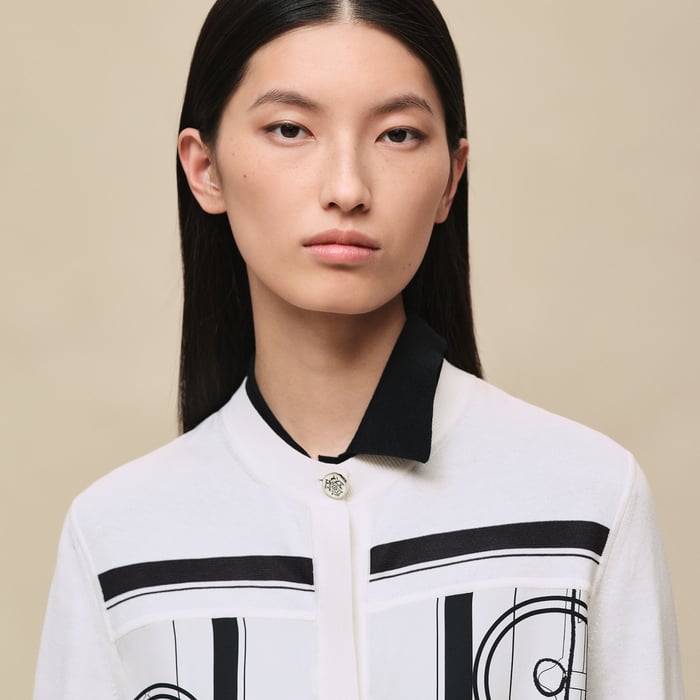 Blanc Nacre "Ex-libris a Main Levee" Long-sleeve Twillaine Cardigan