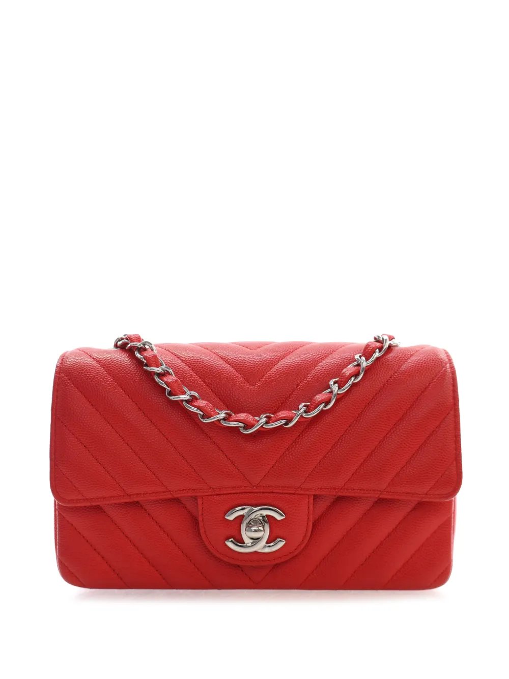 2017-2018 Mini Rectangular Classic Chevron Caviar Single Flap crossbody bag