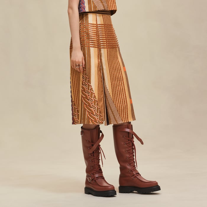 "Dressage Tressage" Pleated Skirt With Slit