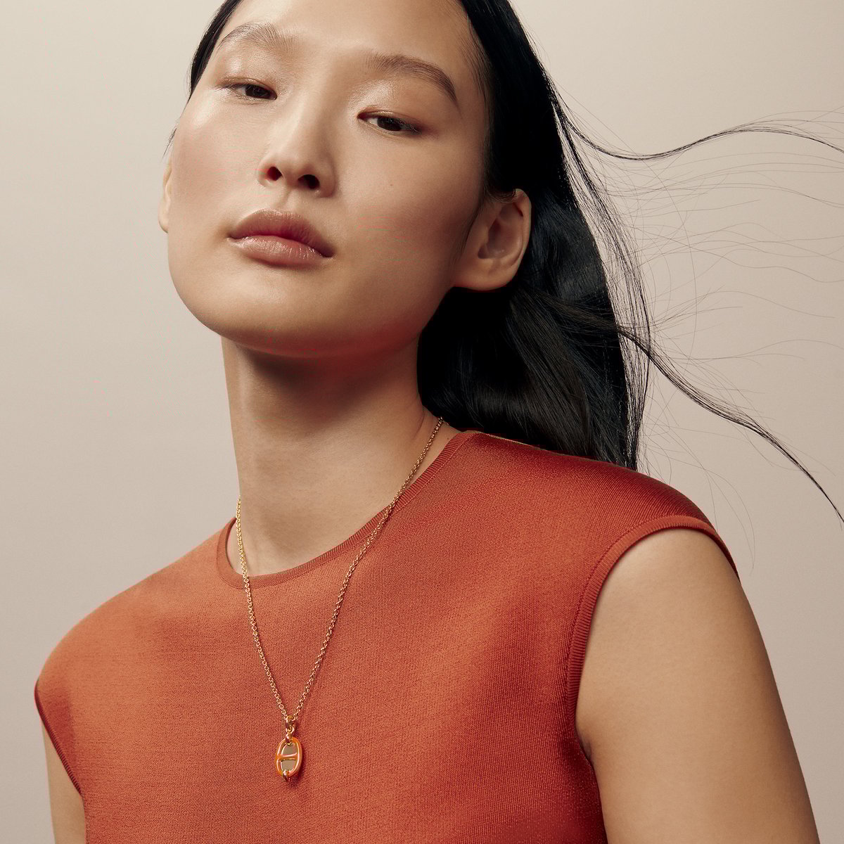 Orange Passion Mini Maillon Pendant, Small Model