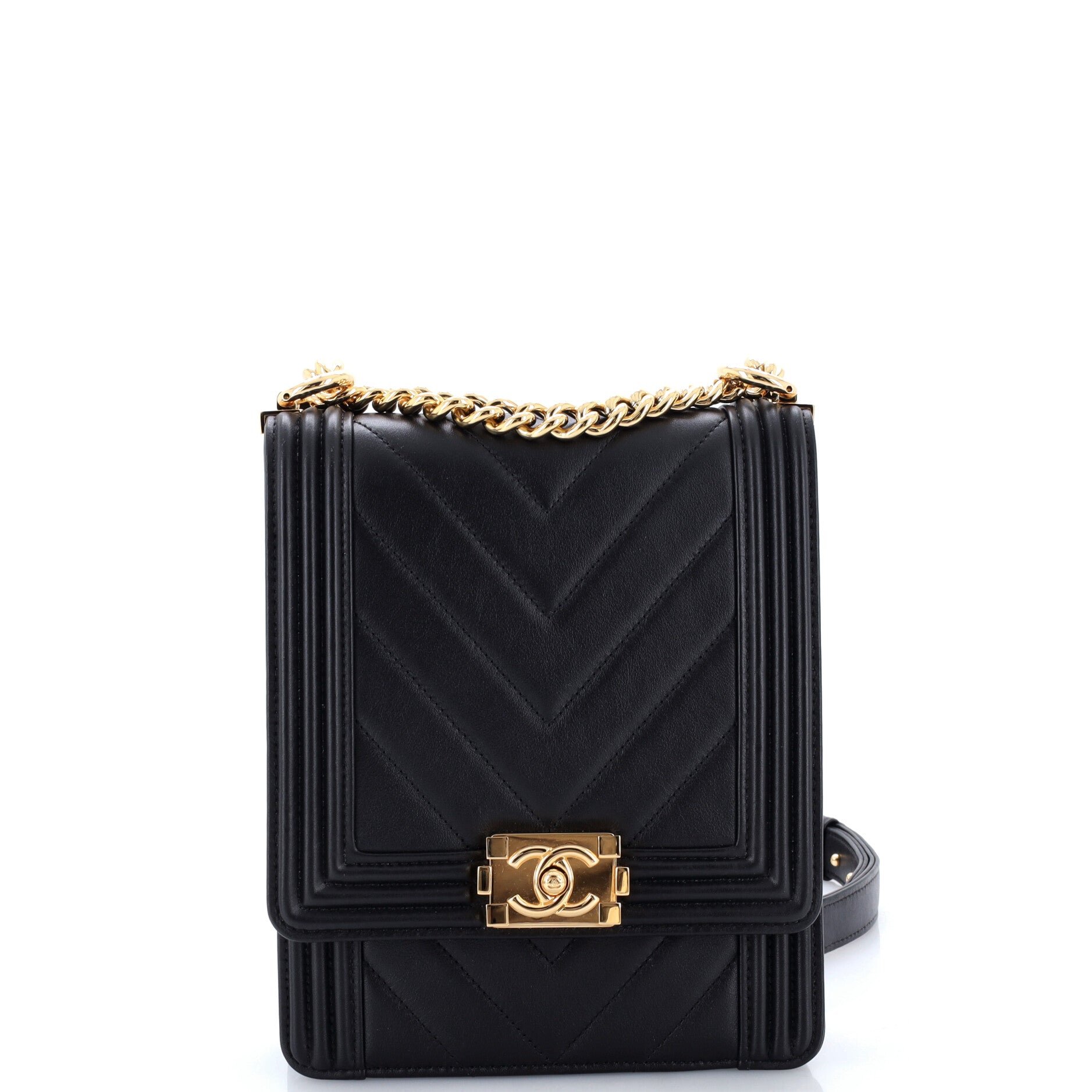 North South Boy Flap Bag Chevron Lambskin Small