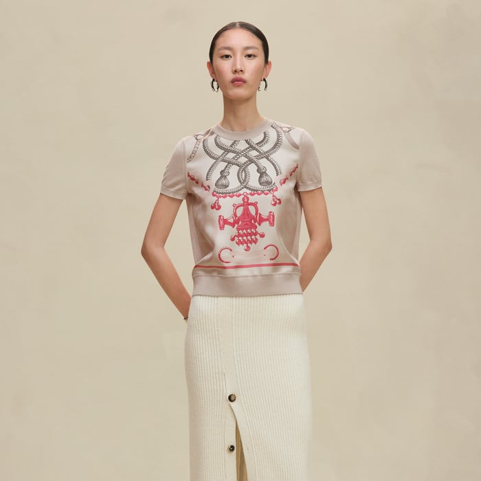 Beige Avoine "Palefroi Remix" Short-sleeve Twillaine Sweater