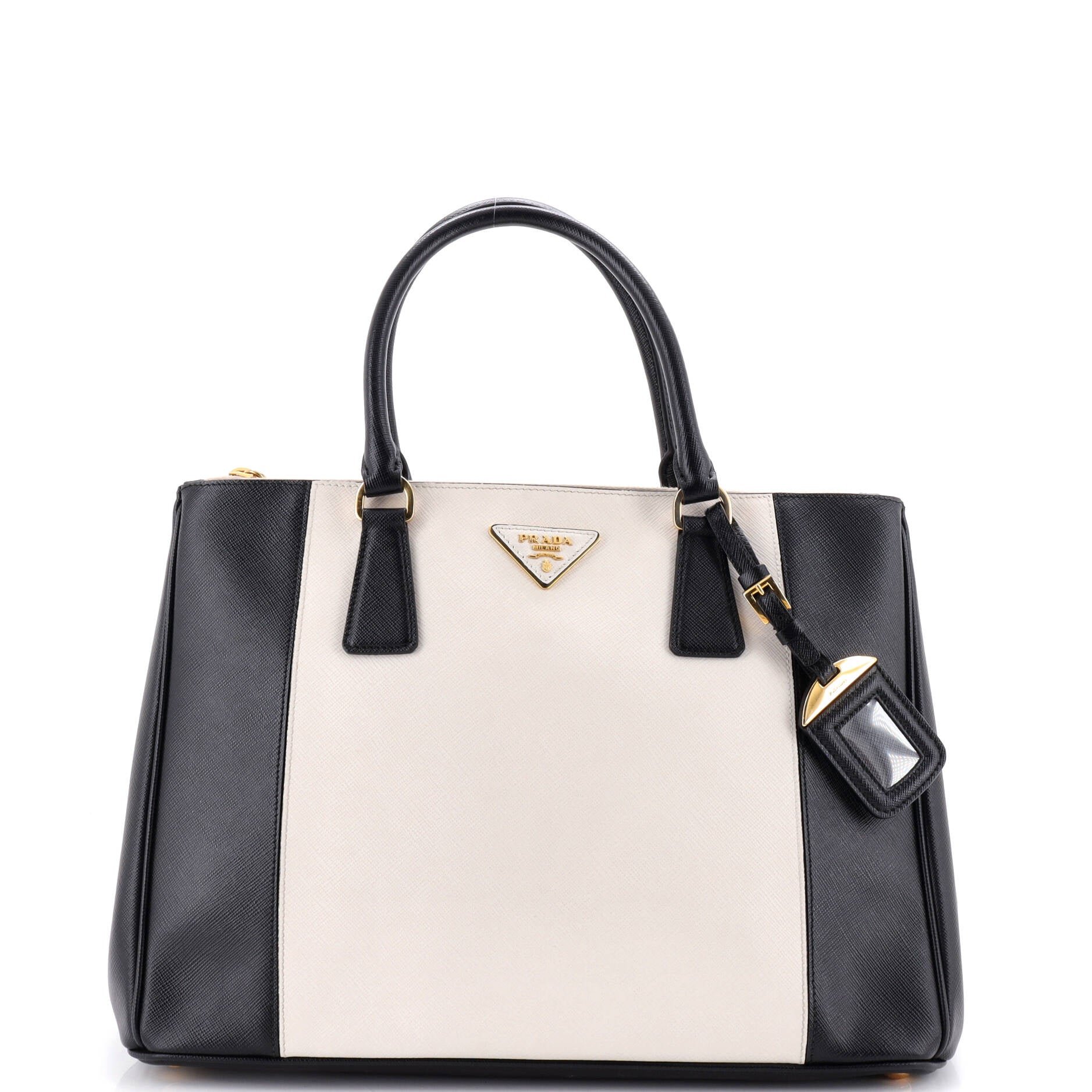 Bicolor Double Zip Lux Tote Saffiano Leather Medium