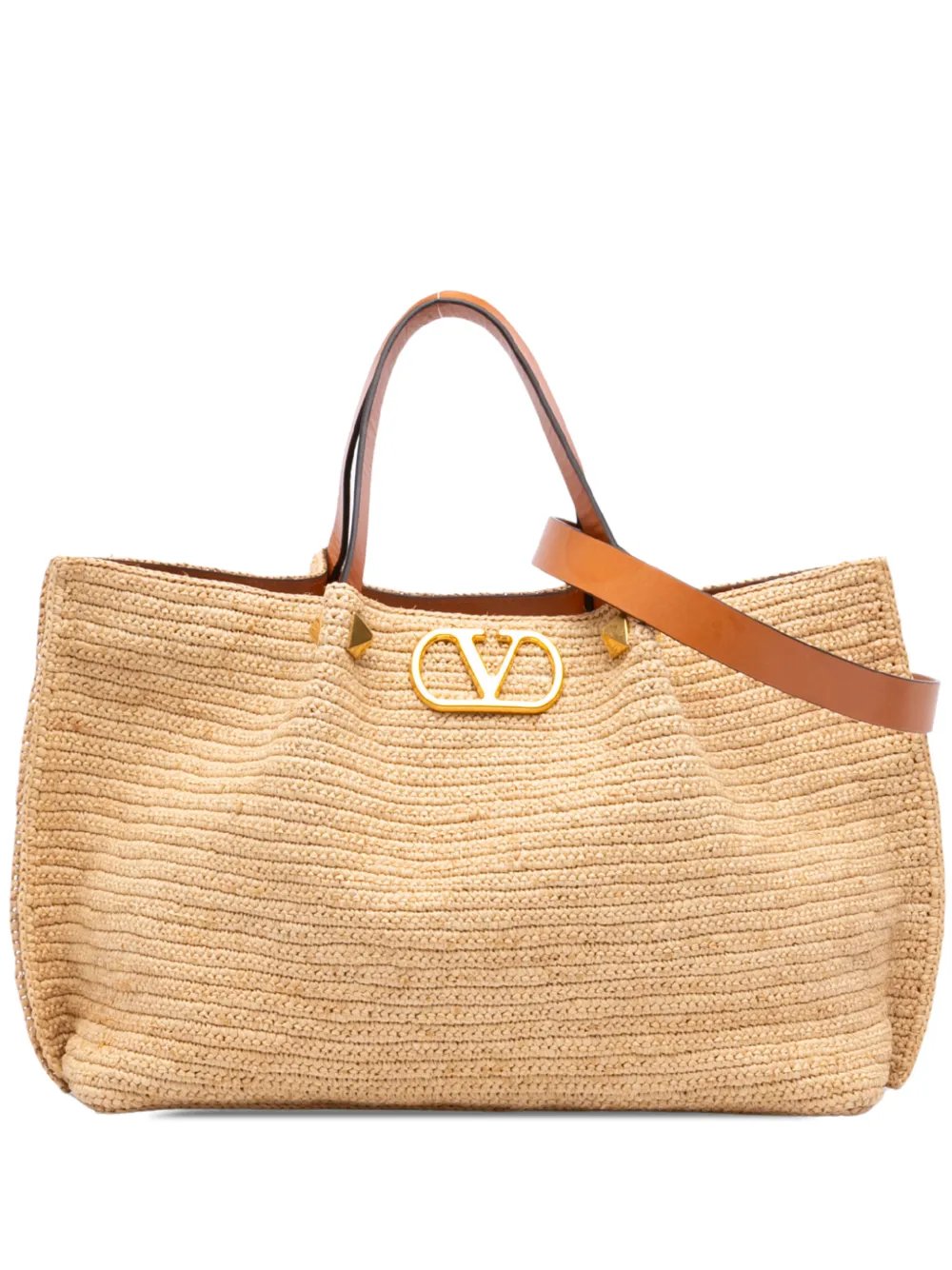 2018-2026 Medium Raffia VLogo Tote satchel