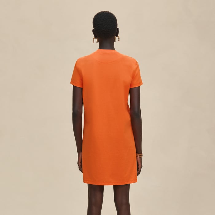 Orange Pop Embroidered Pocket Dress