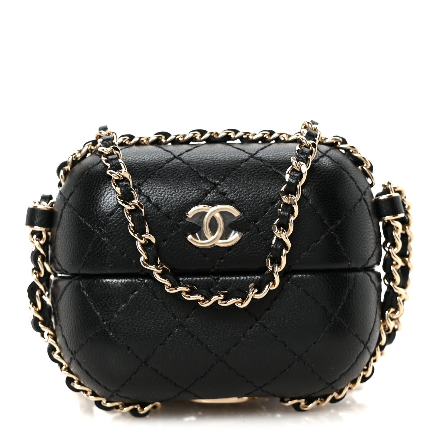 Chanel Lambskin Quilted Chain Around Airpods Pro Case With Chain Black Black