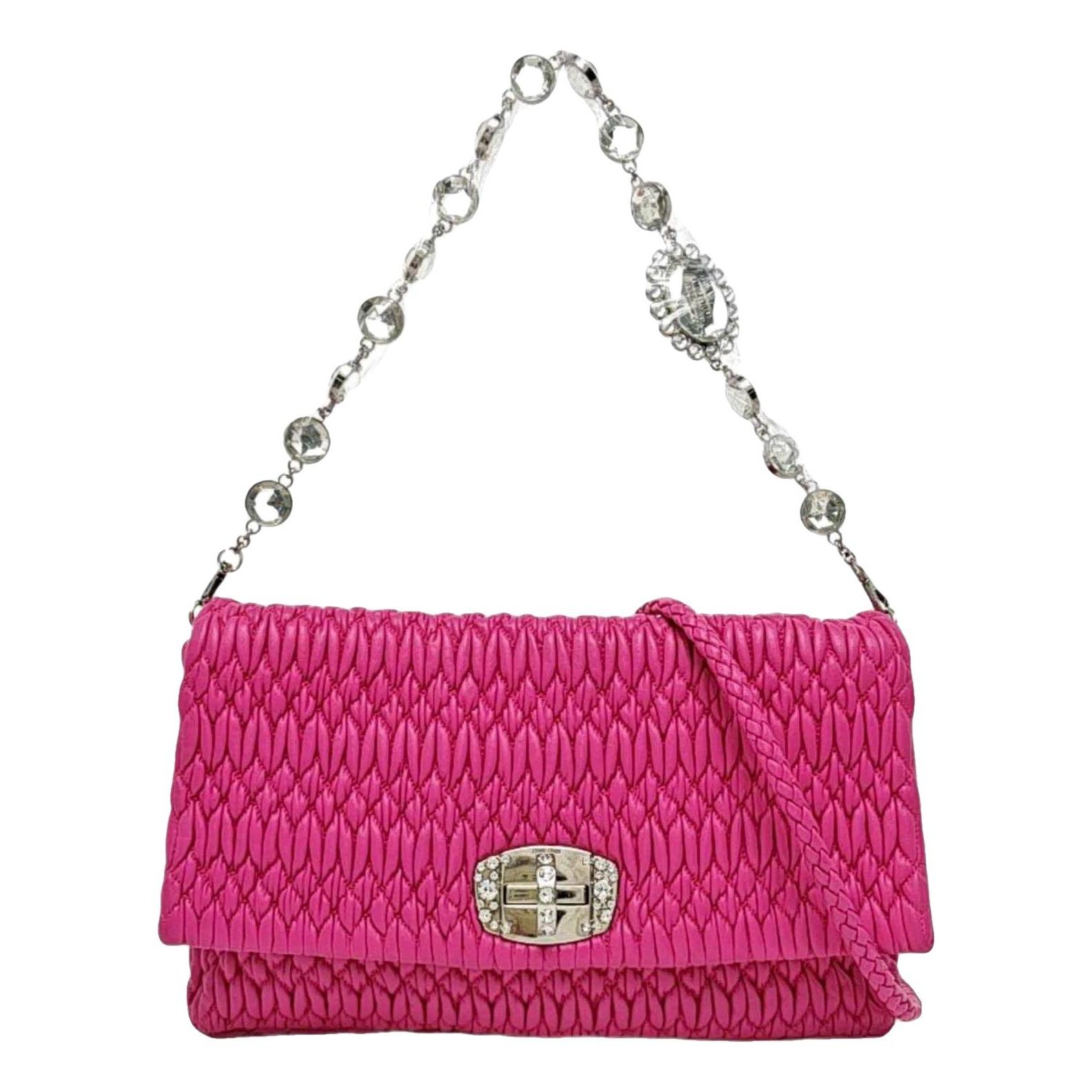 Miu Crystal leather clutch bag