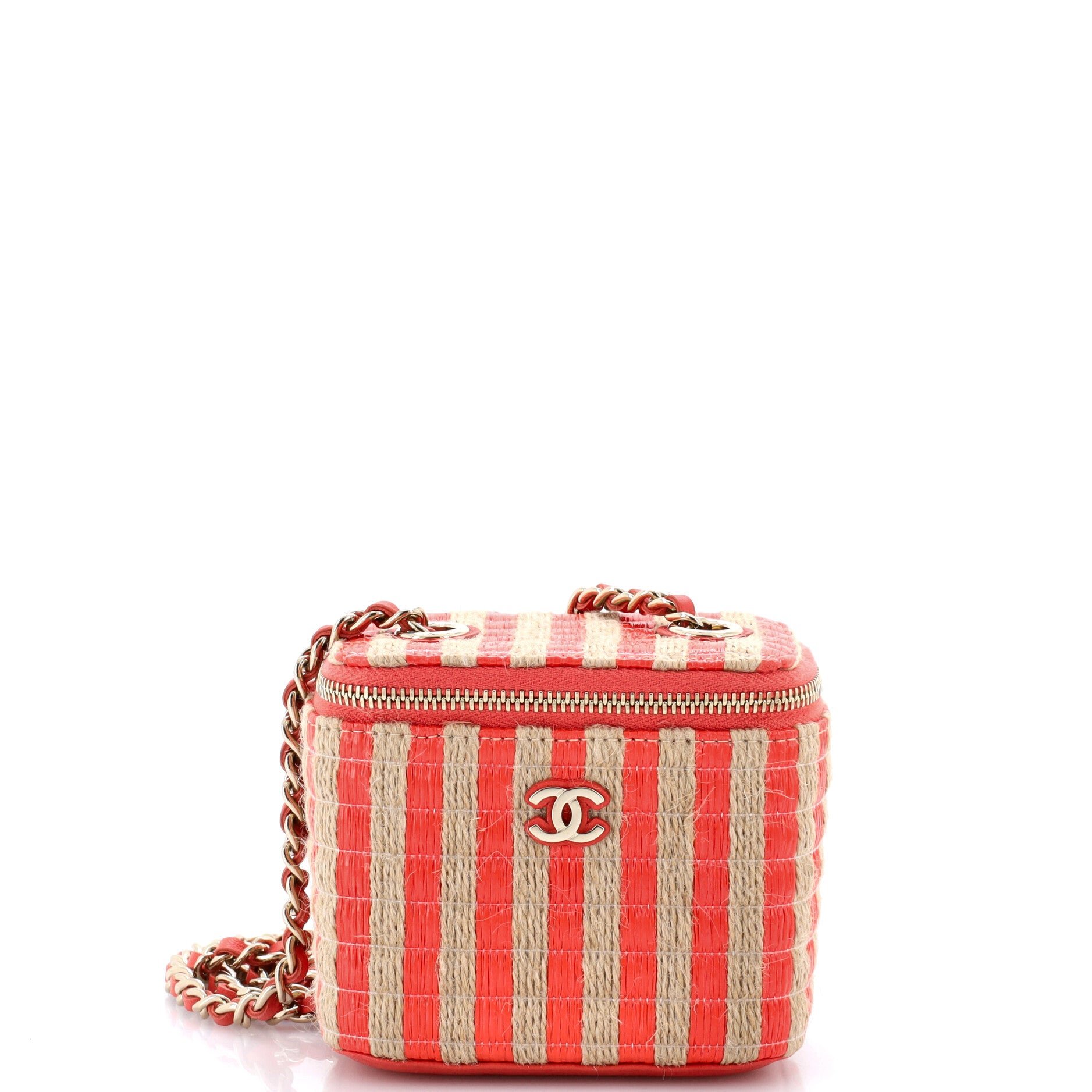Classic Vanity Case with Chain Striped Raffia and Jute Mini