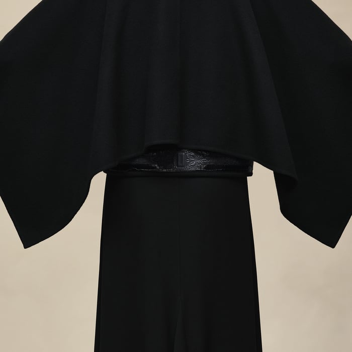 Noir Embroidered Cape Jacket