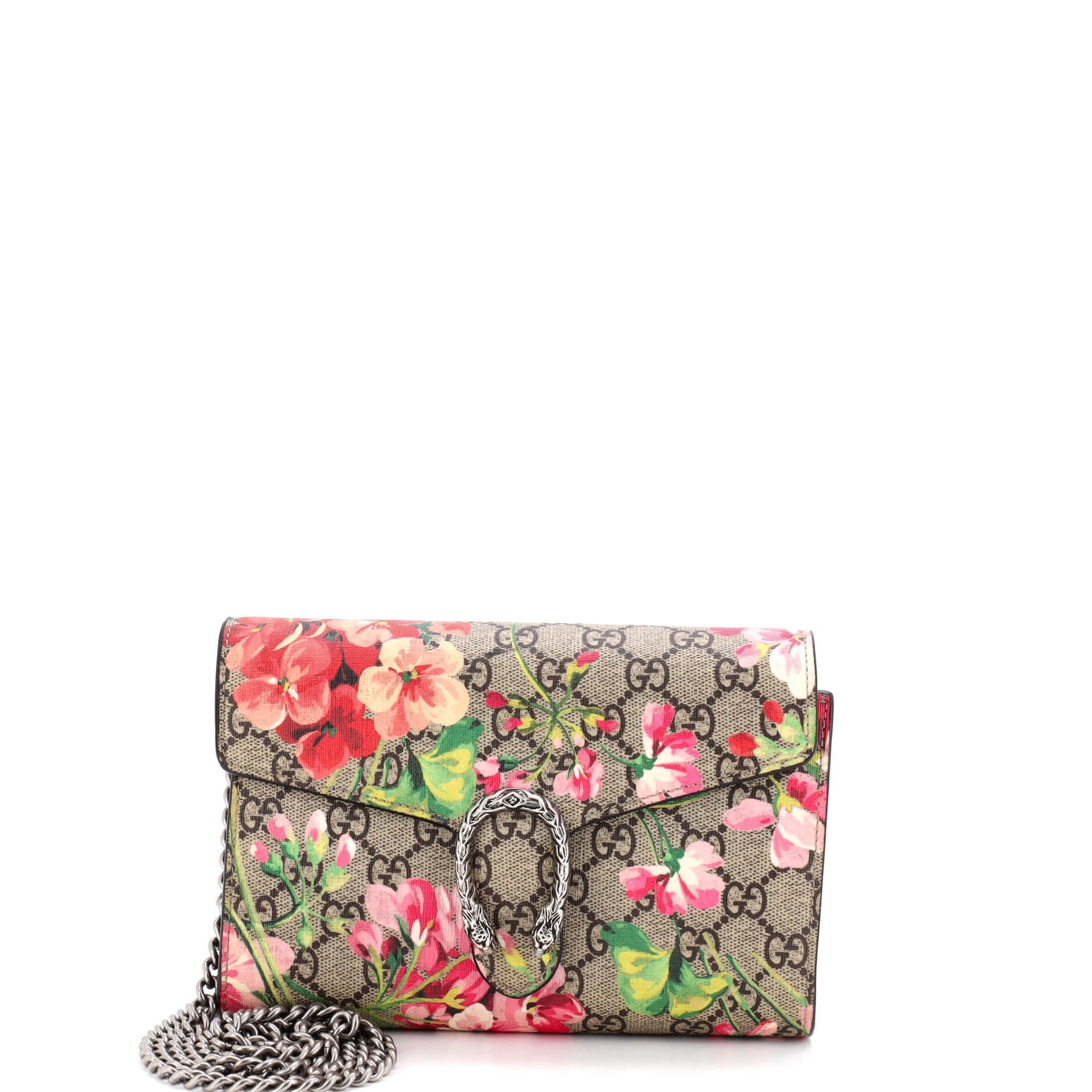 Dionysus Chain Wallet Blooms Print GG Coated Canvas Small