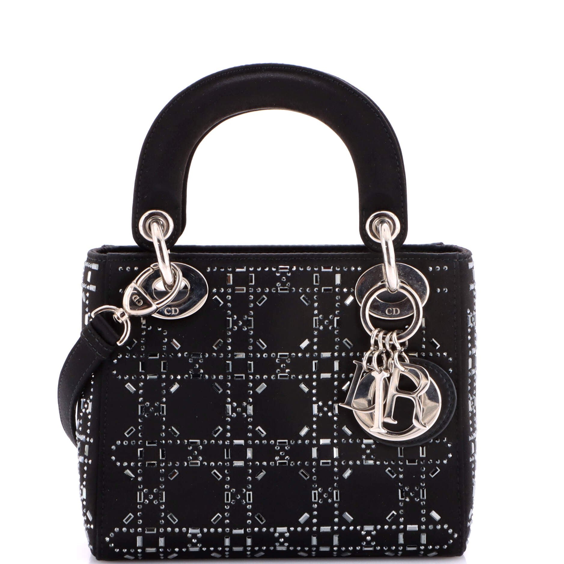 Dior Lady Dior Bag Crystal Embellished Cannage Quilt Satin Mini