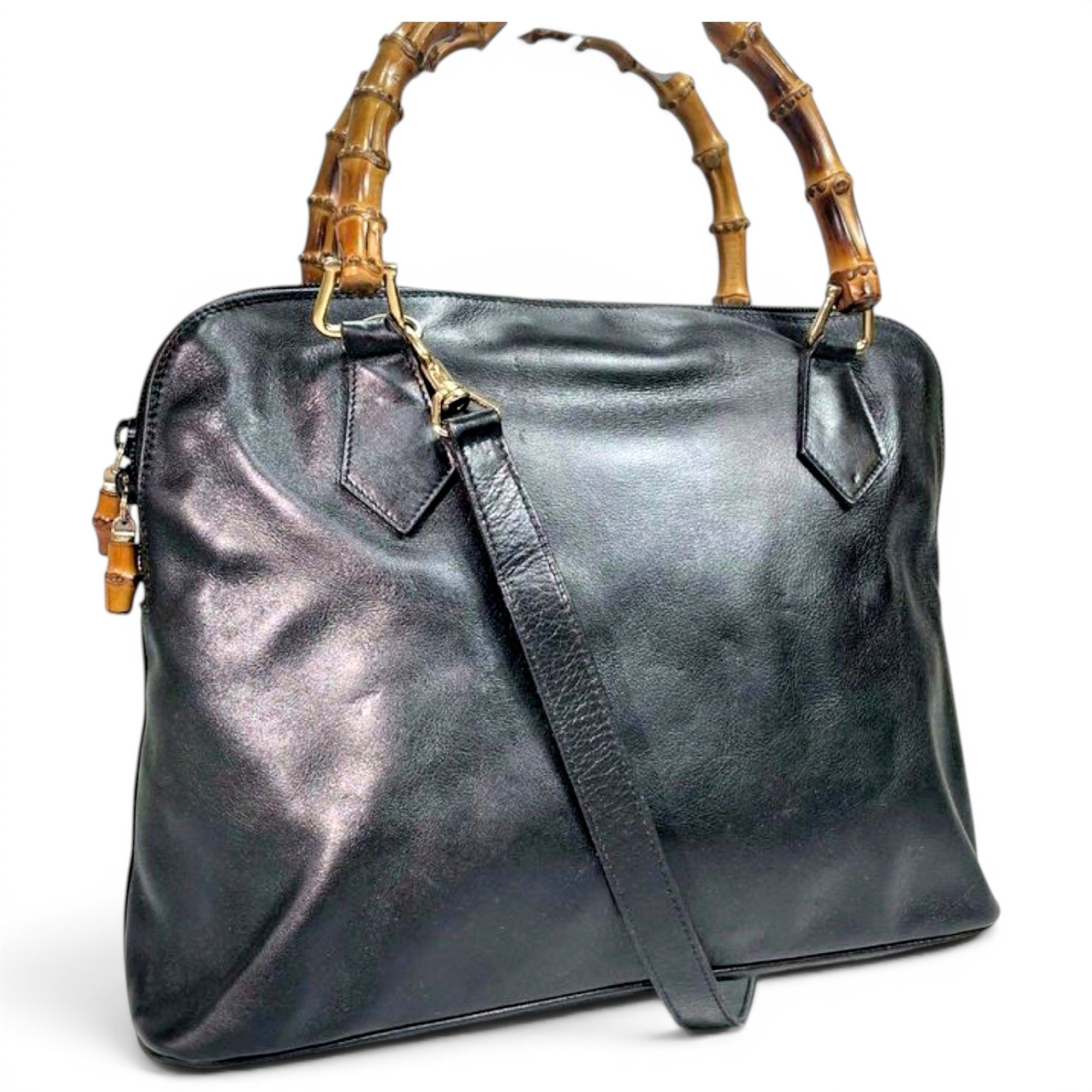 Bamboo Top Handle leather handbag